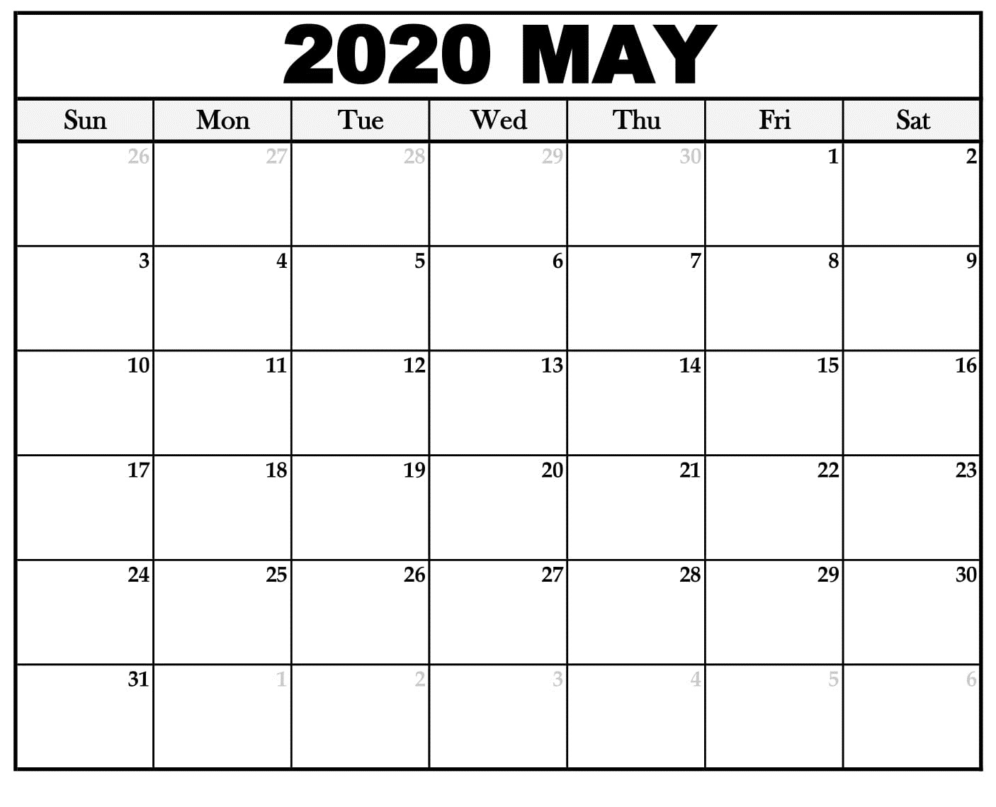 2020 Blank Calendar