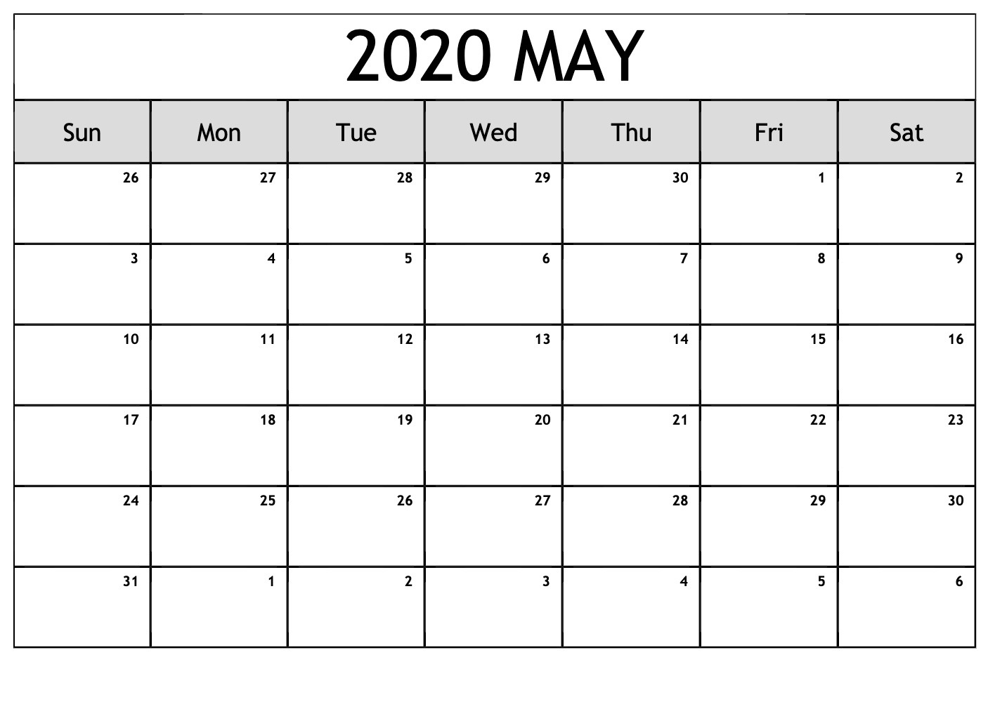 2020 Blank Calendar