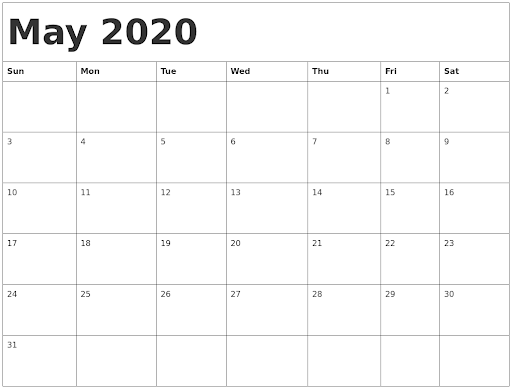 2020 Blank Calendar