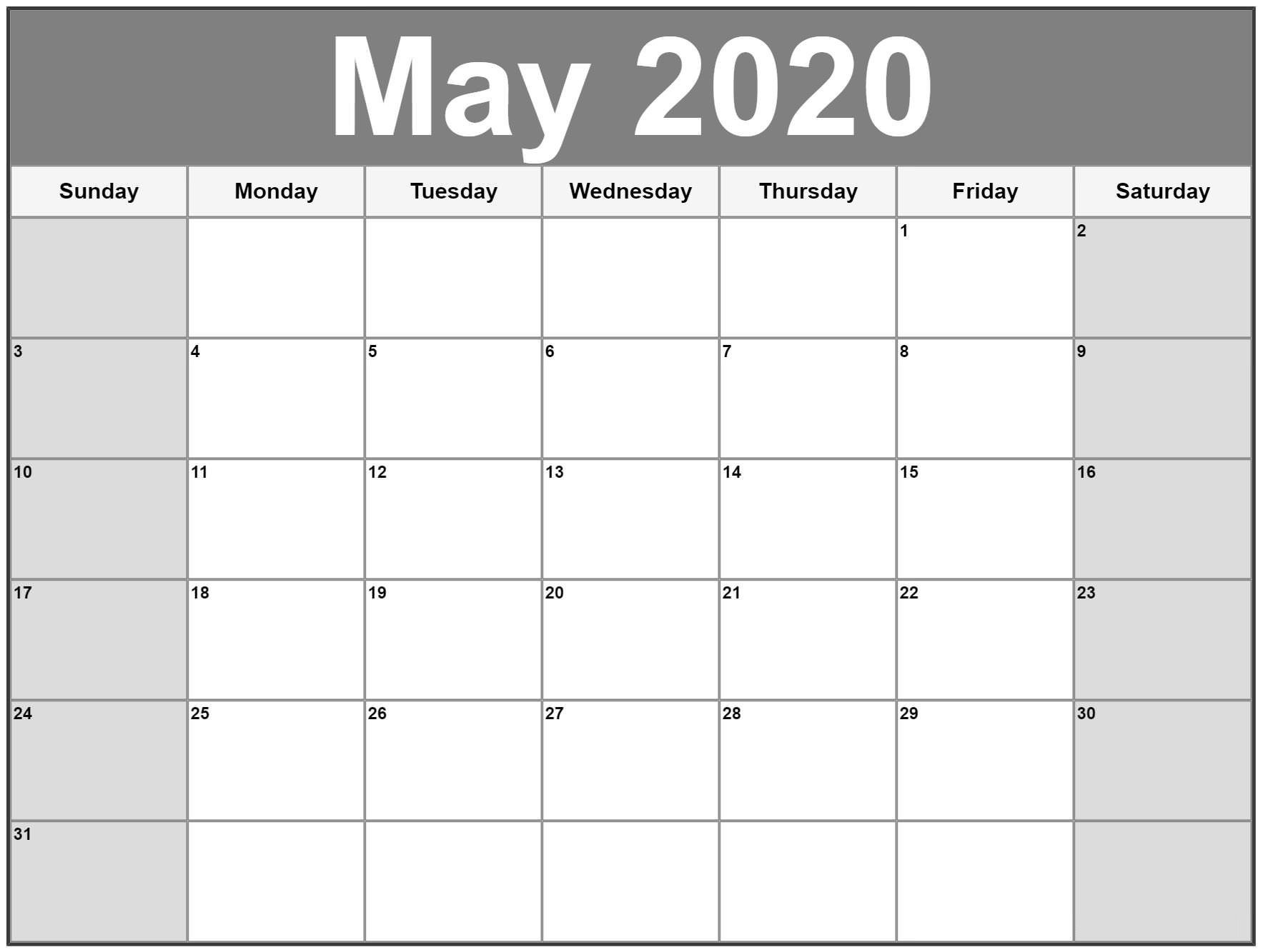 2020 Blank Calendar