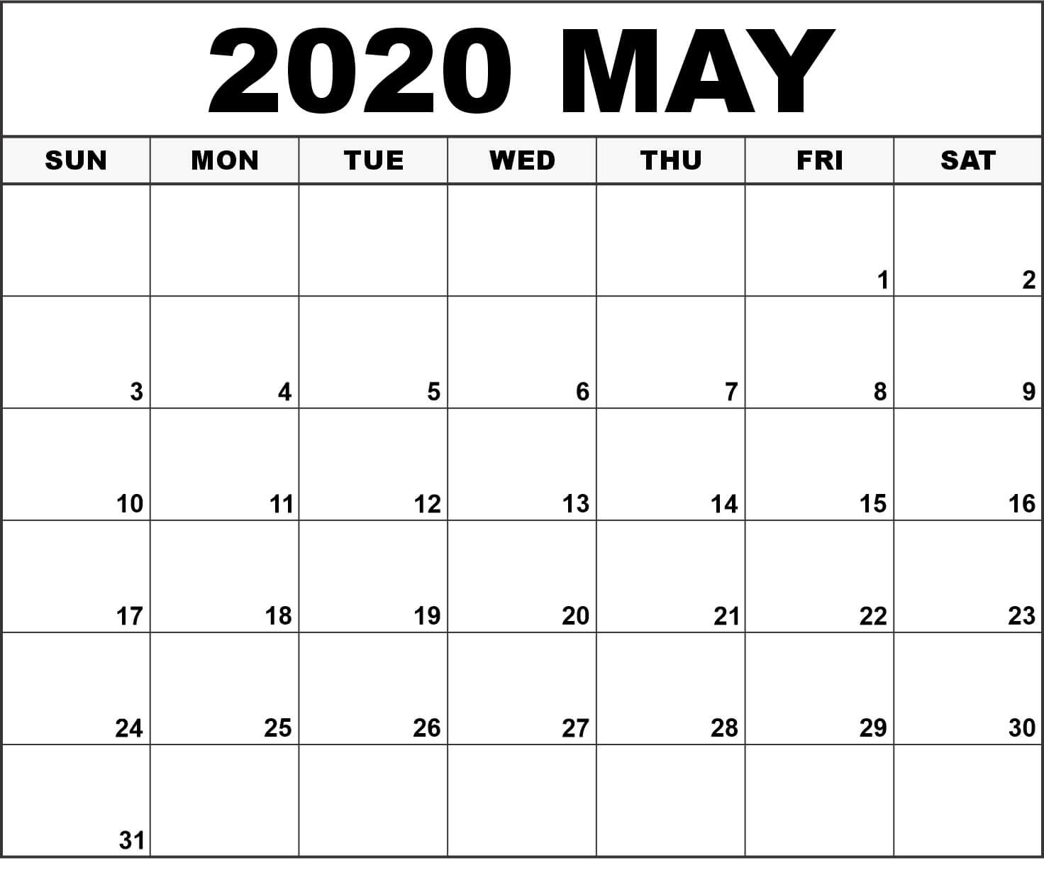 Blank Calendar 2020