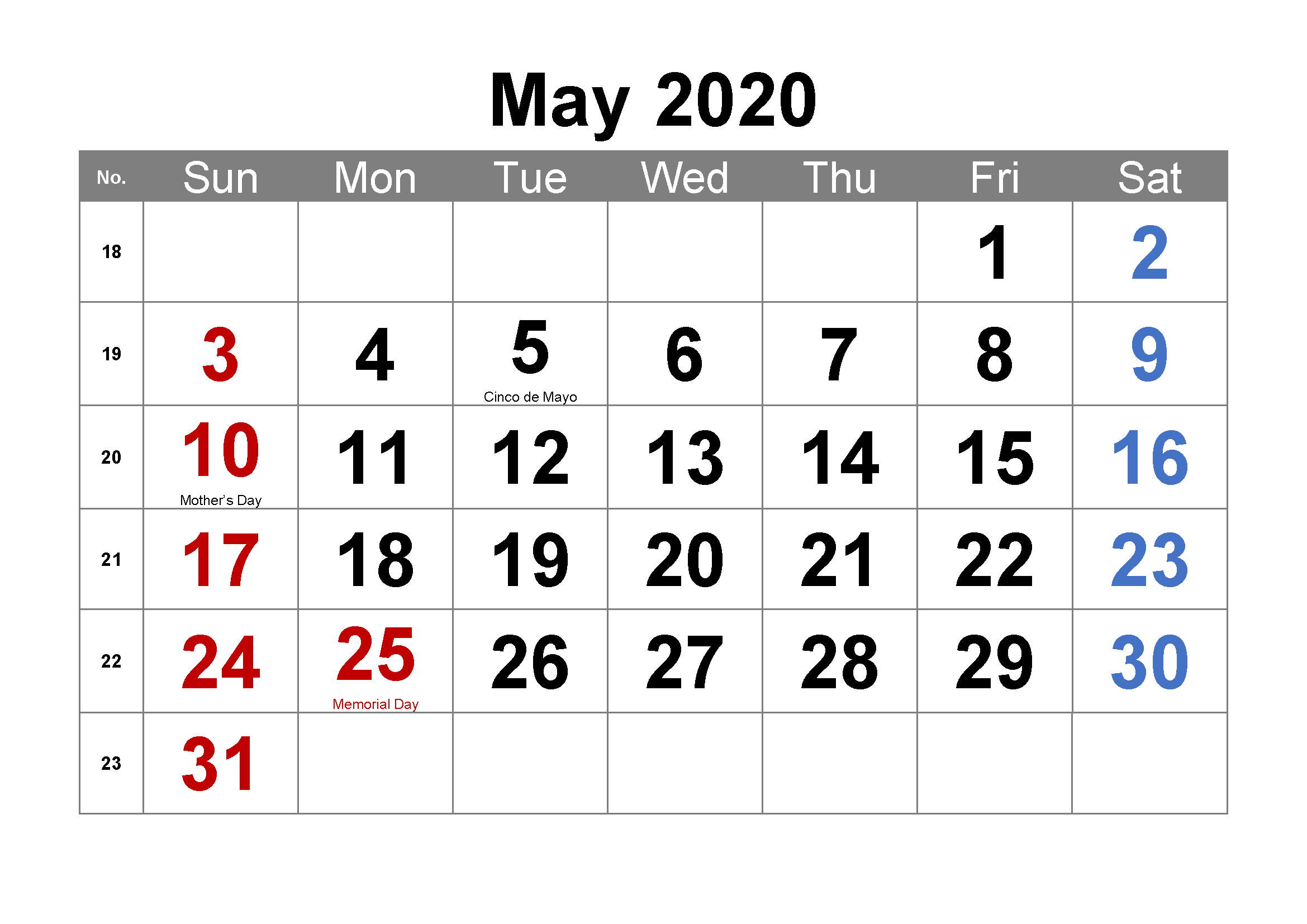 Blank Calendar 2020