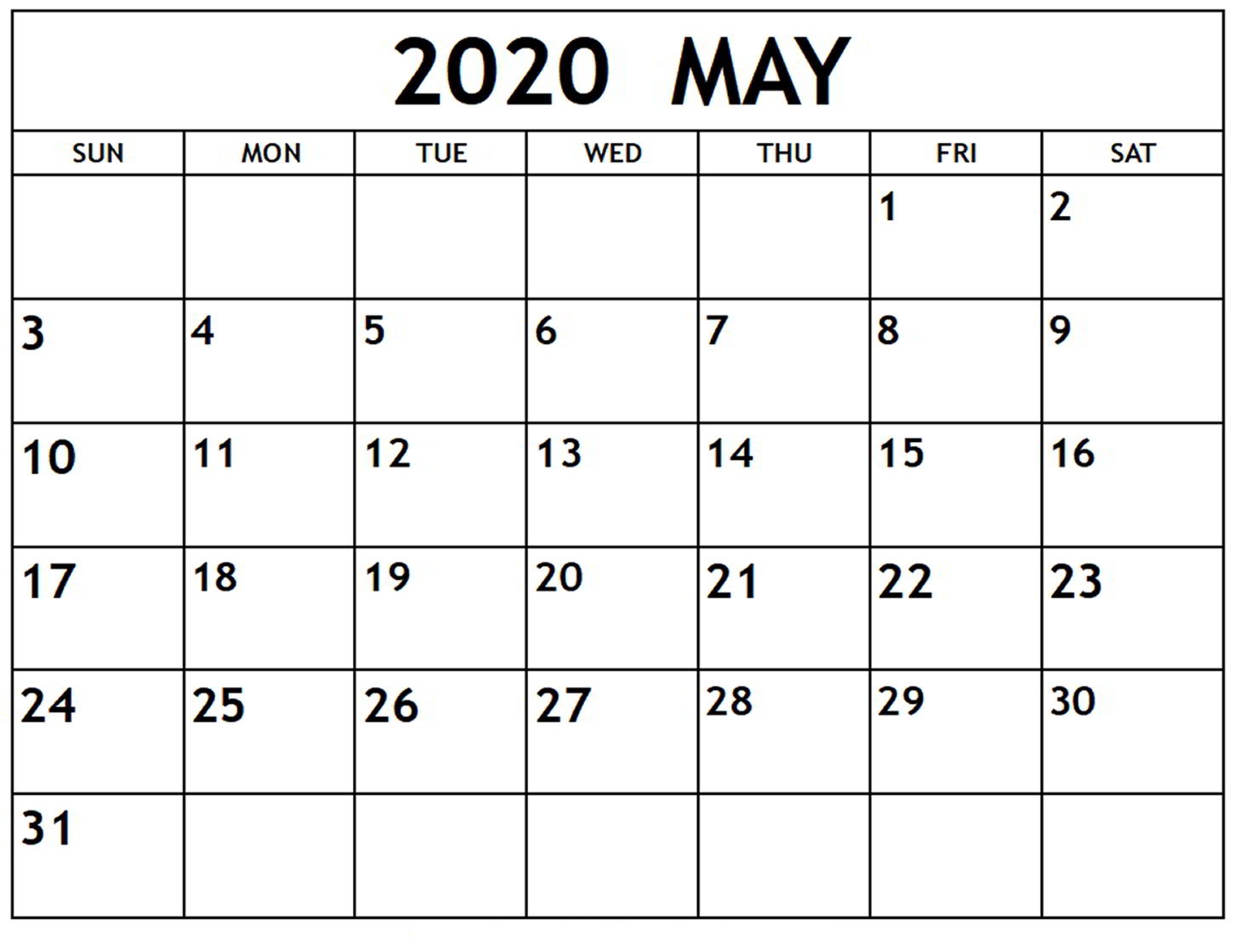 Blank Calendar 2020