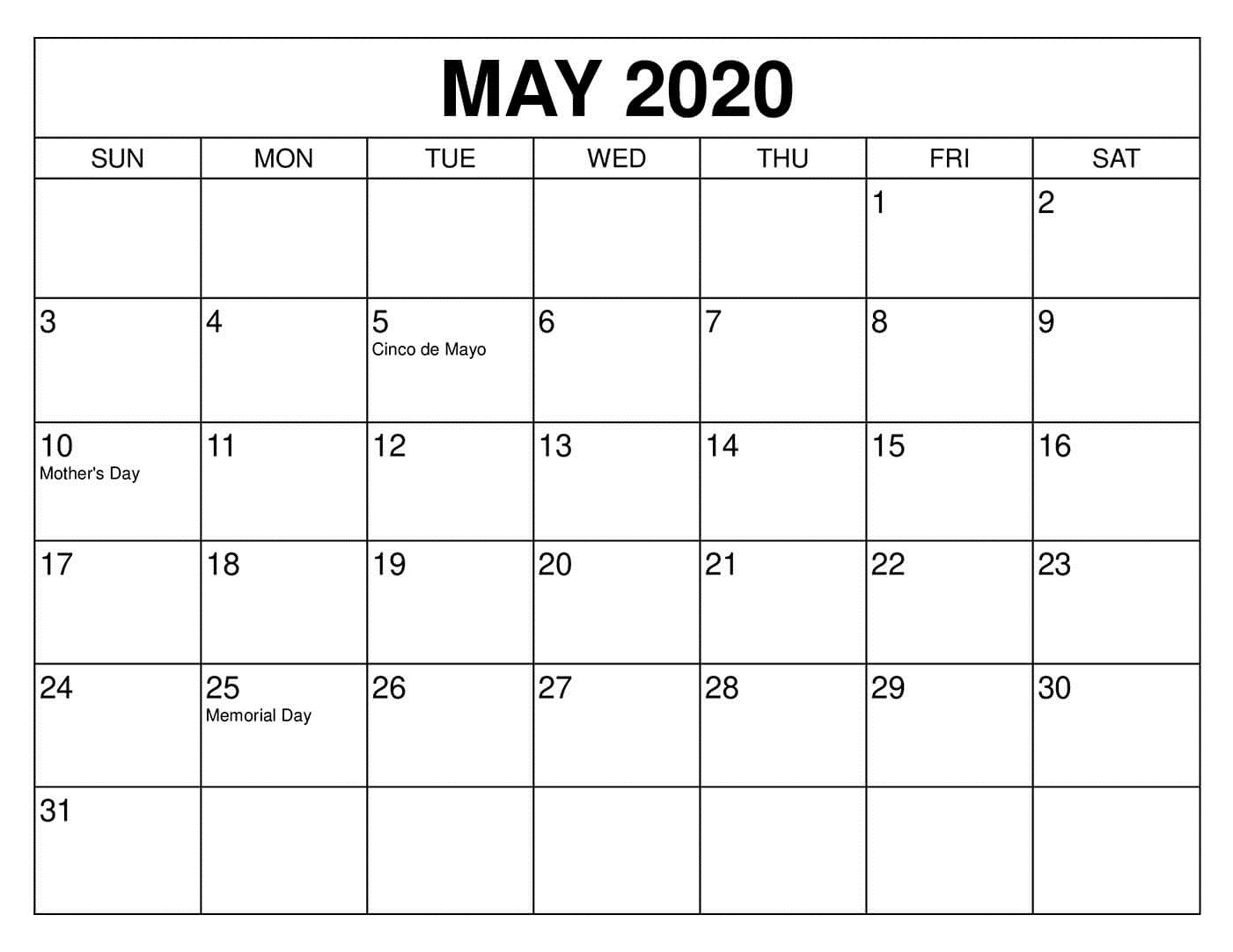 Blank Calendar 2020