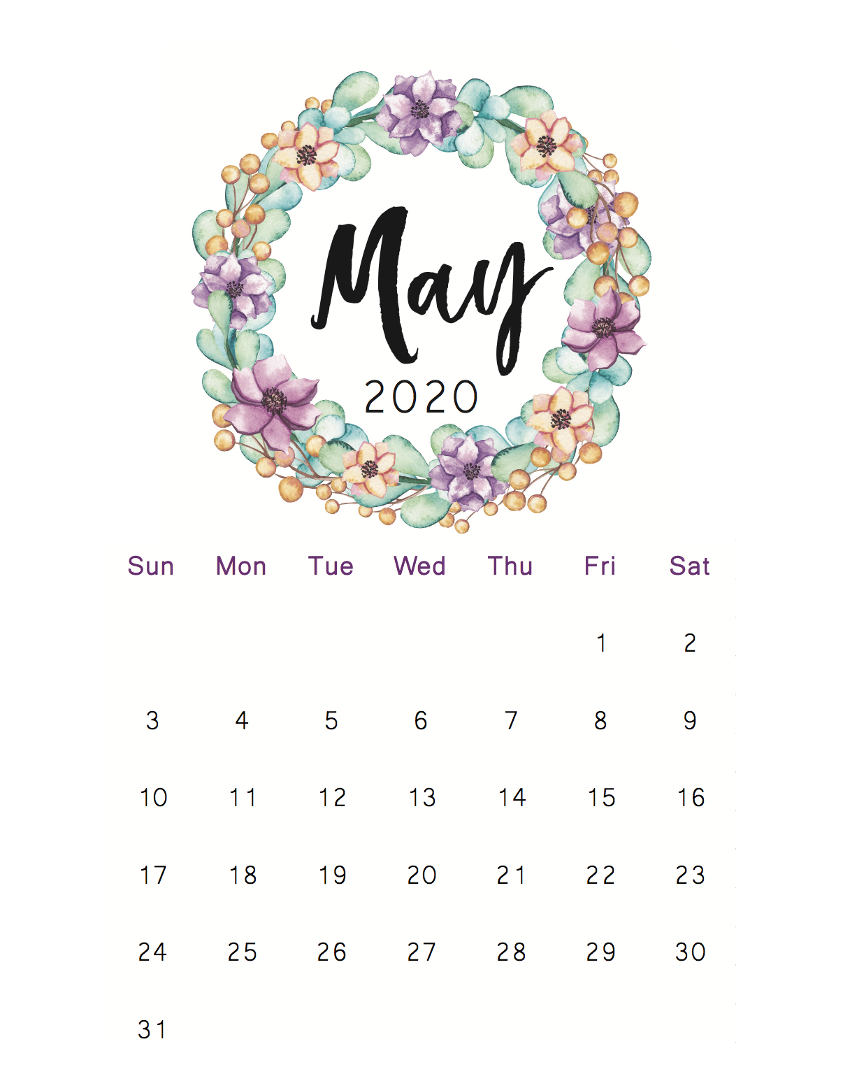 Blank Calendar 2020