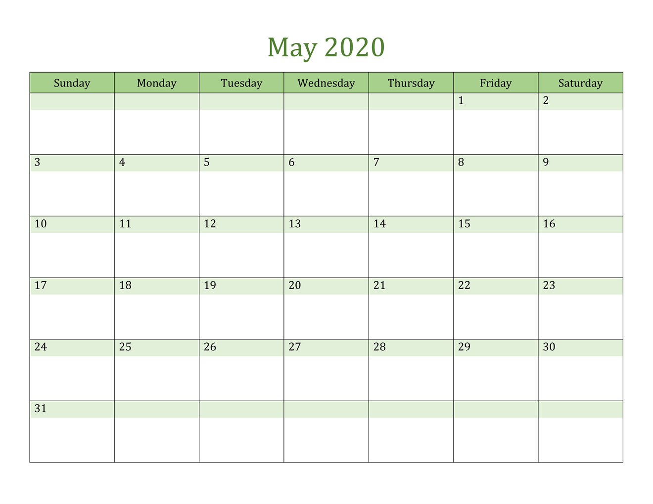 Printable Calendar 2020