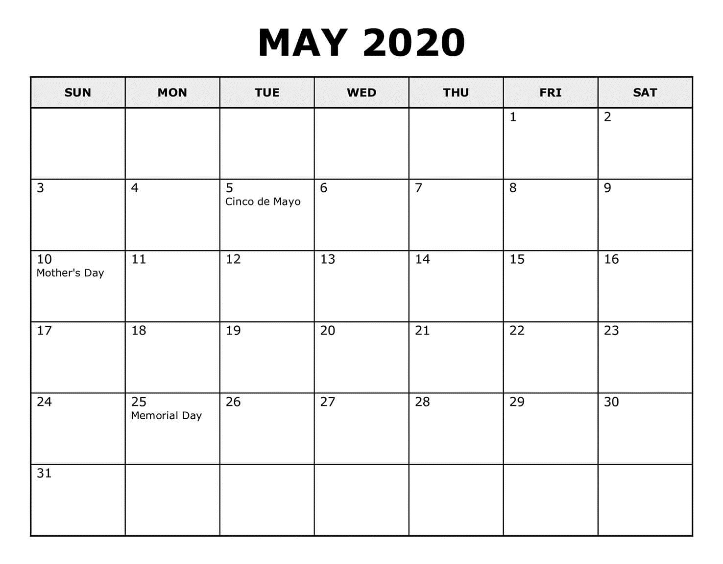 Printable Calendar 2020