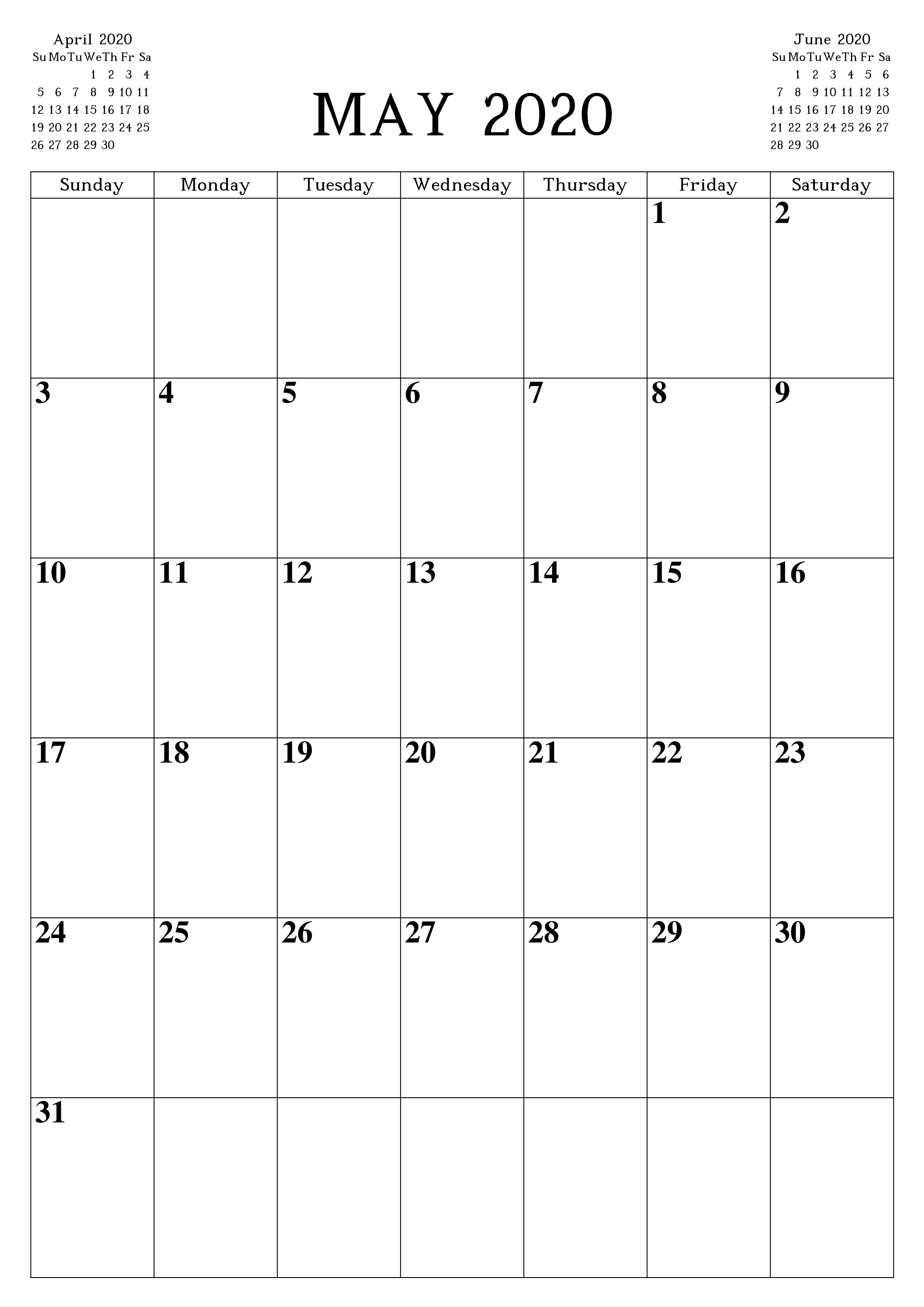 2020 Printable Calendar