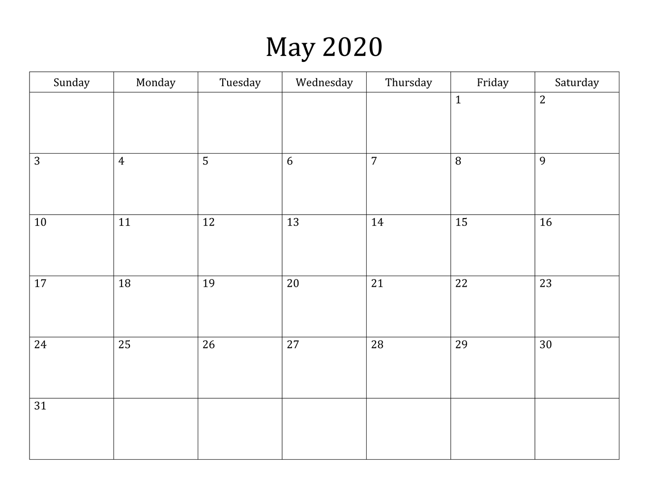 2020 Printable Calendar