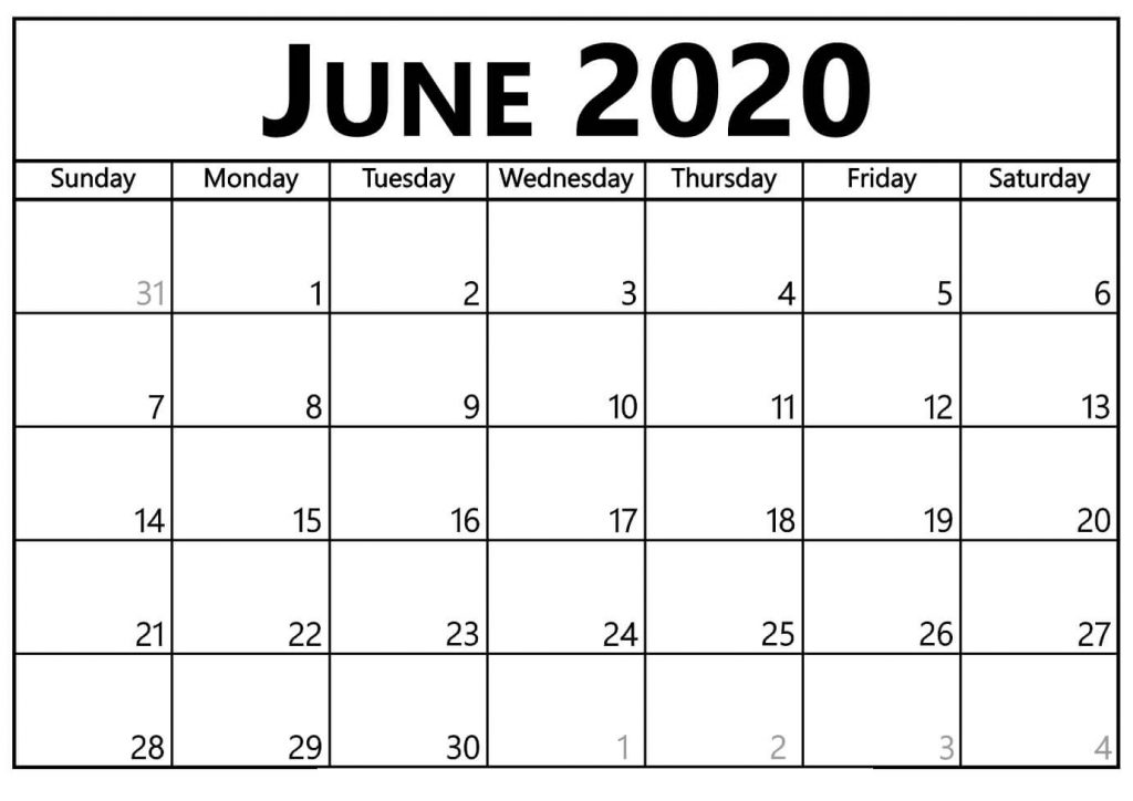 June Blank Calendar 9 PDF Template Page Free Printable Blank Holidays