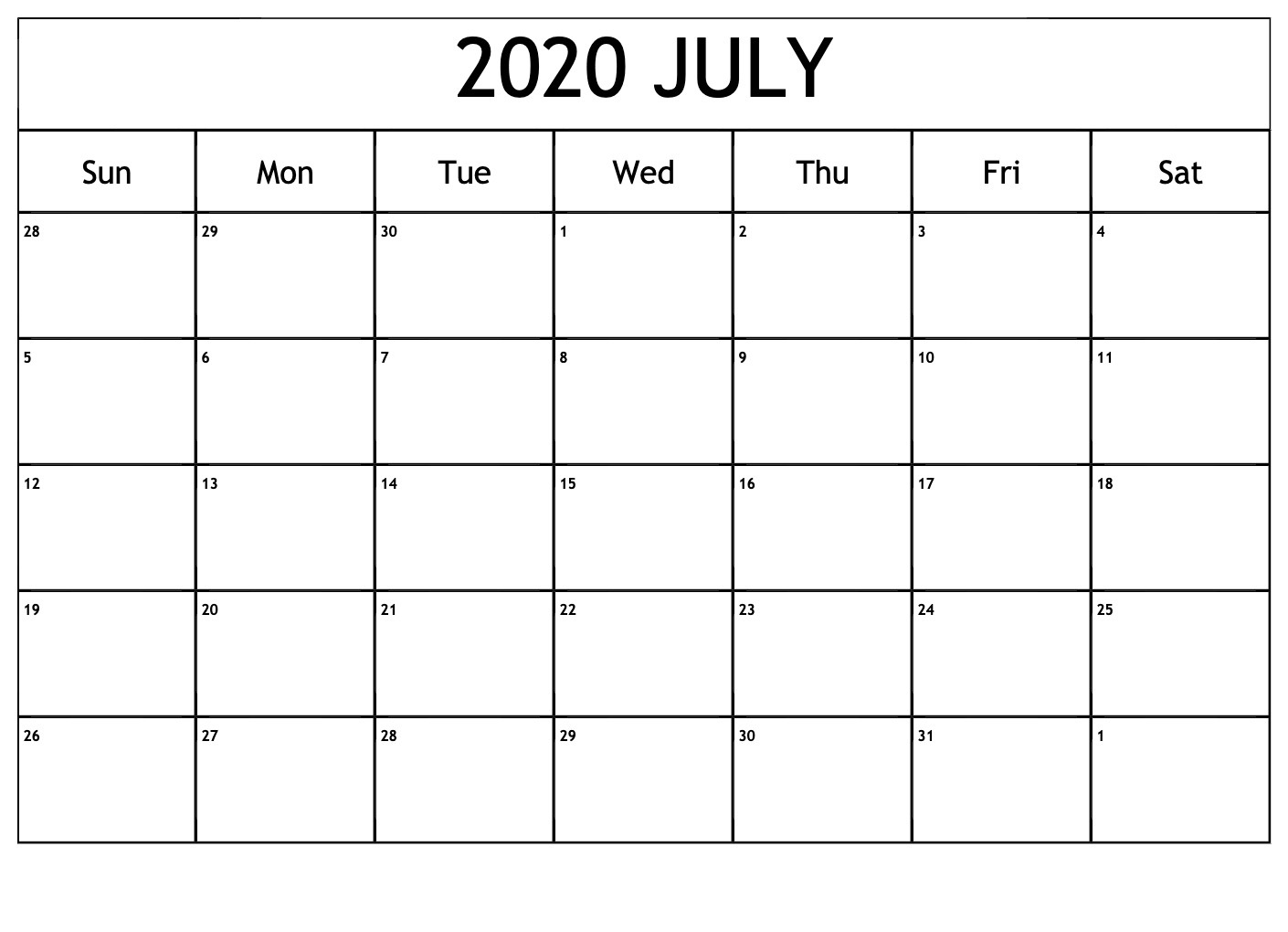 Calendar July 2020