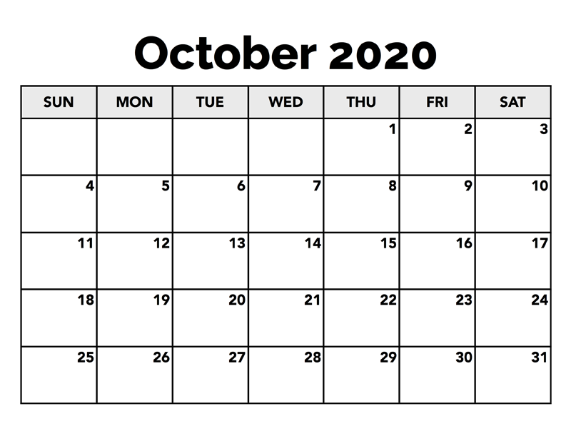 Calendar for October