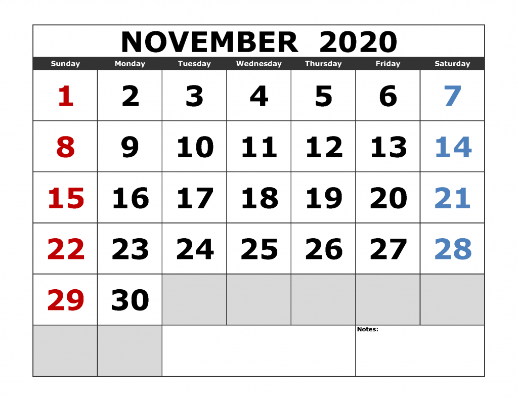 November 2020 Blank Calendar