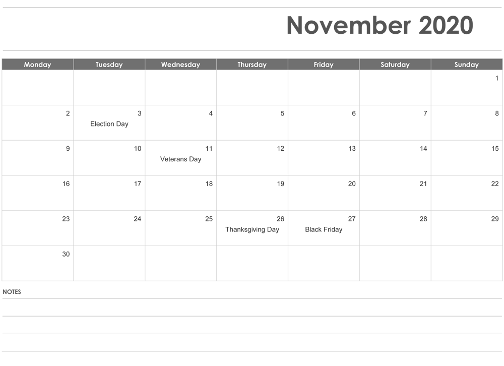 November 2020 Calendar