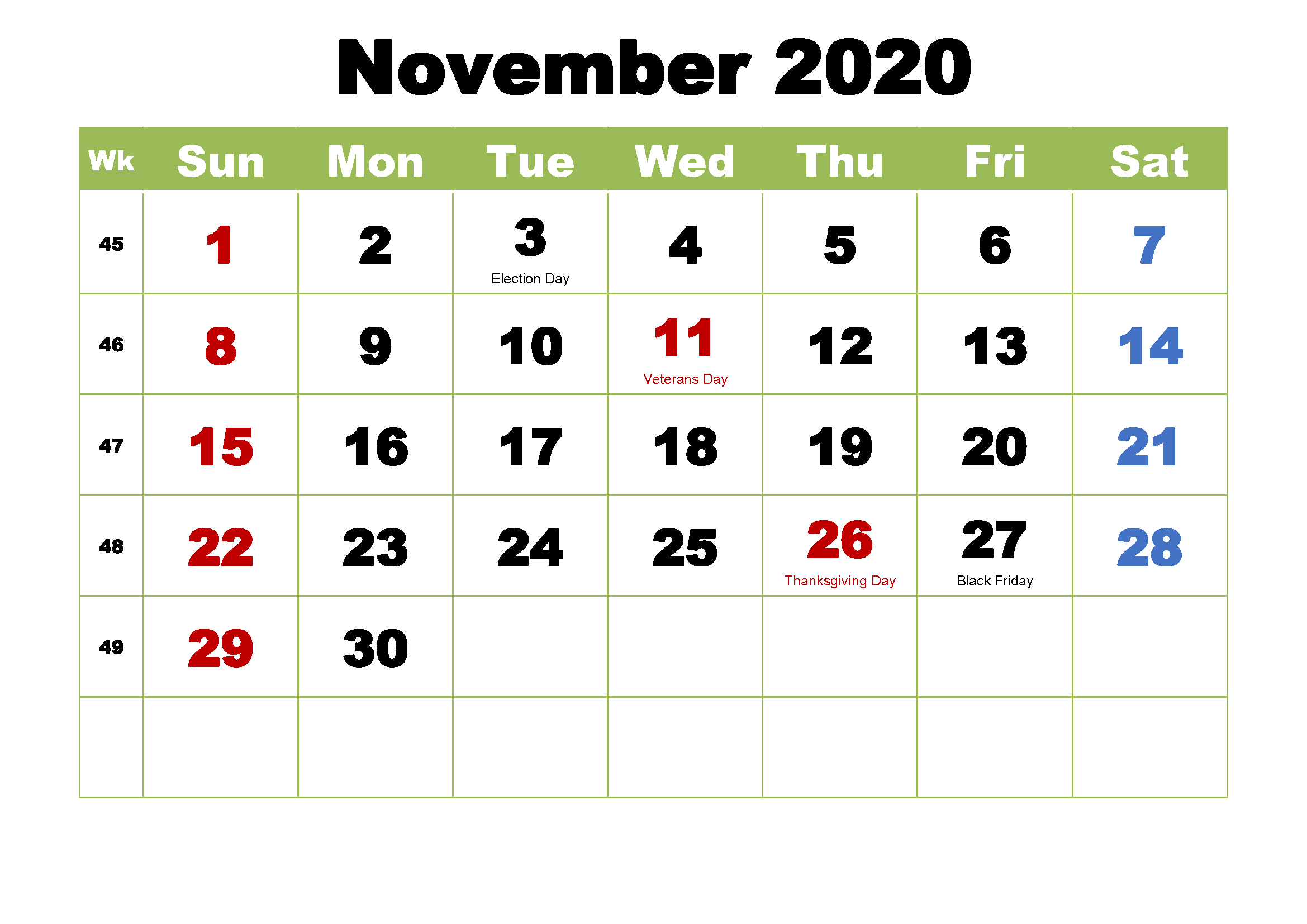 November 2020 Calendar