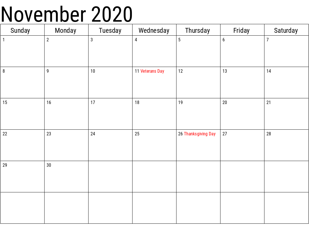 November 2020 Calendar