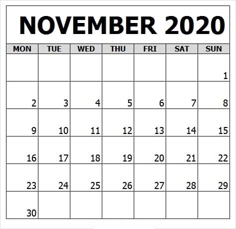 November 2020 Calendar