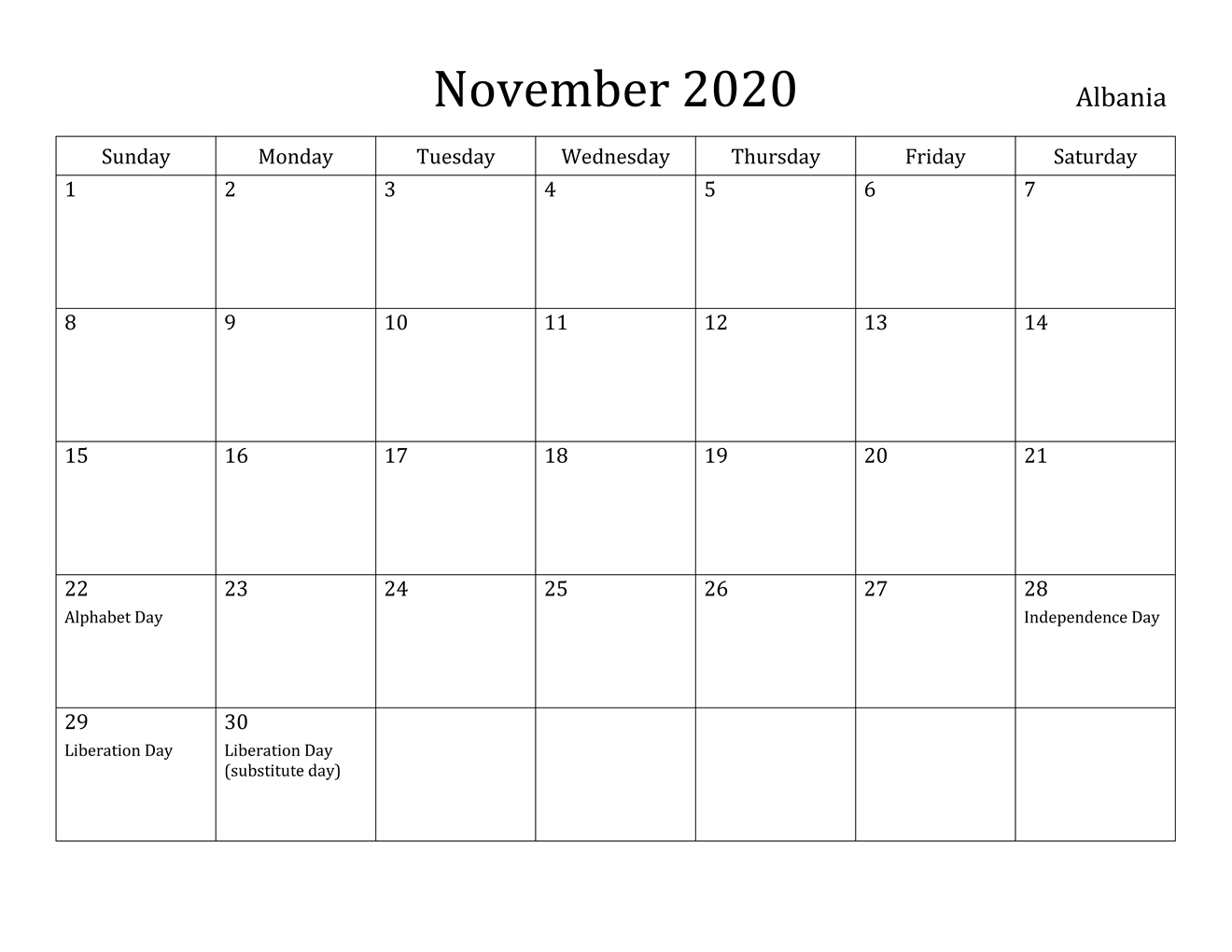 November Calendar