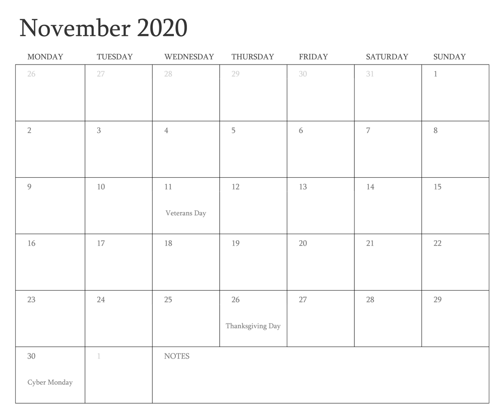 November Calendar