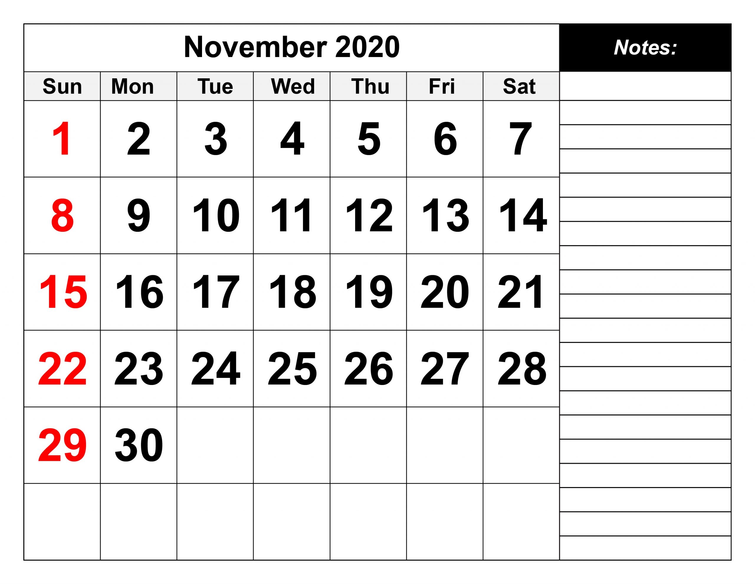 November 2020 Calendar