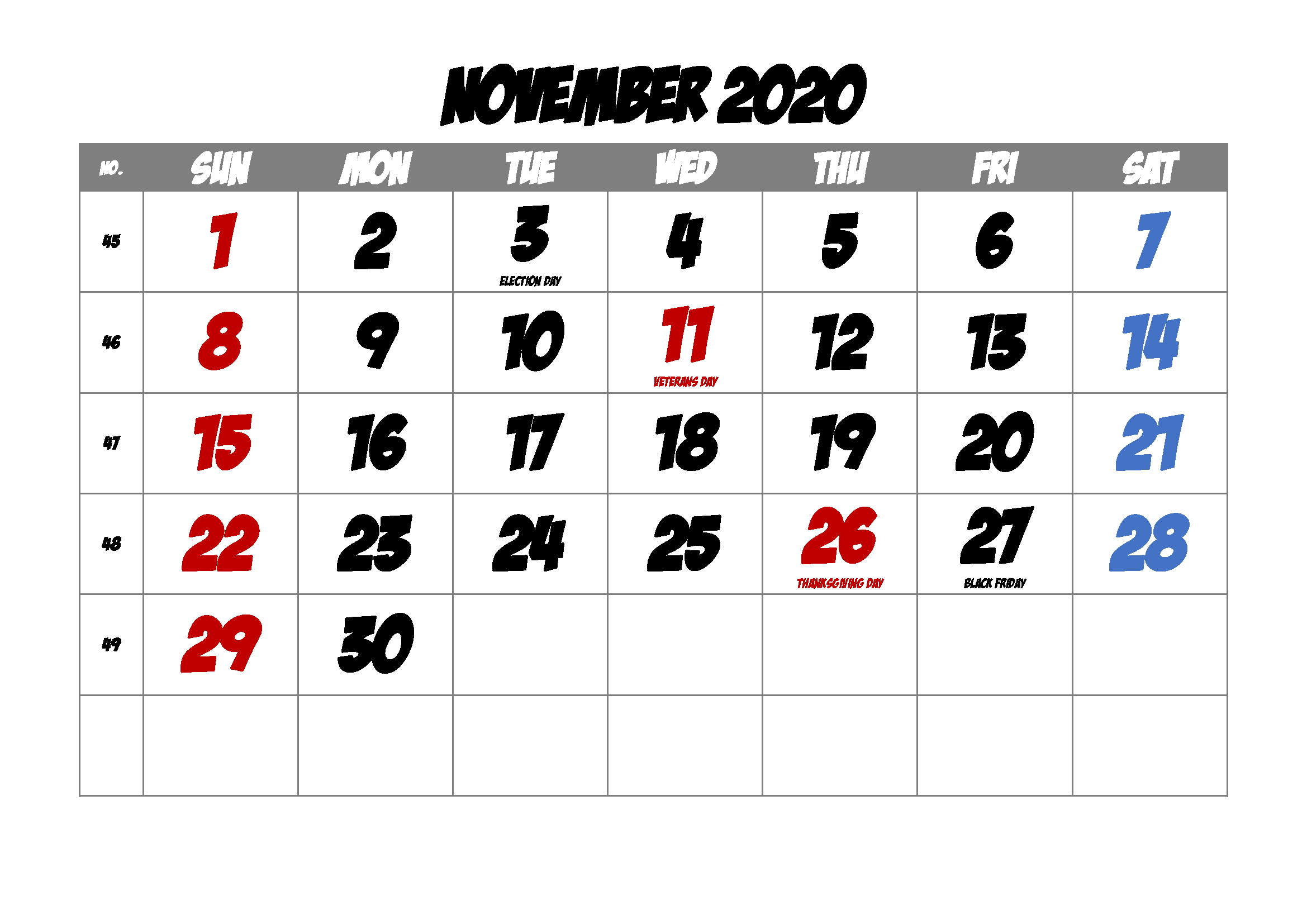 November Calendar