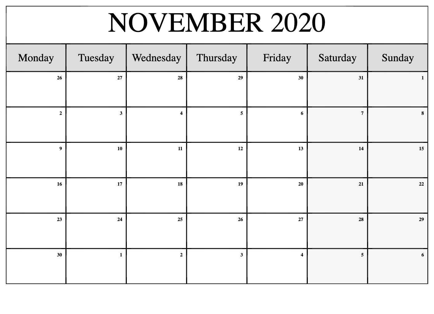 November Calendar