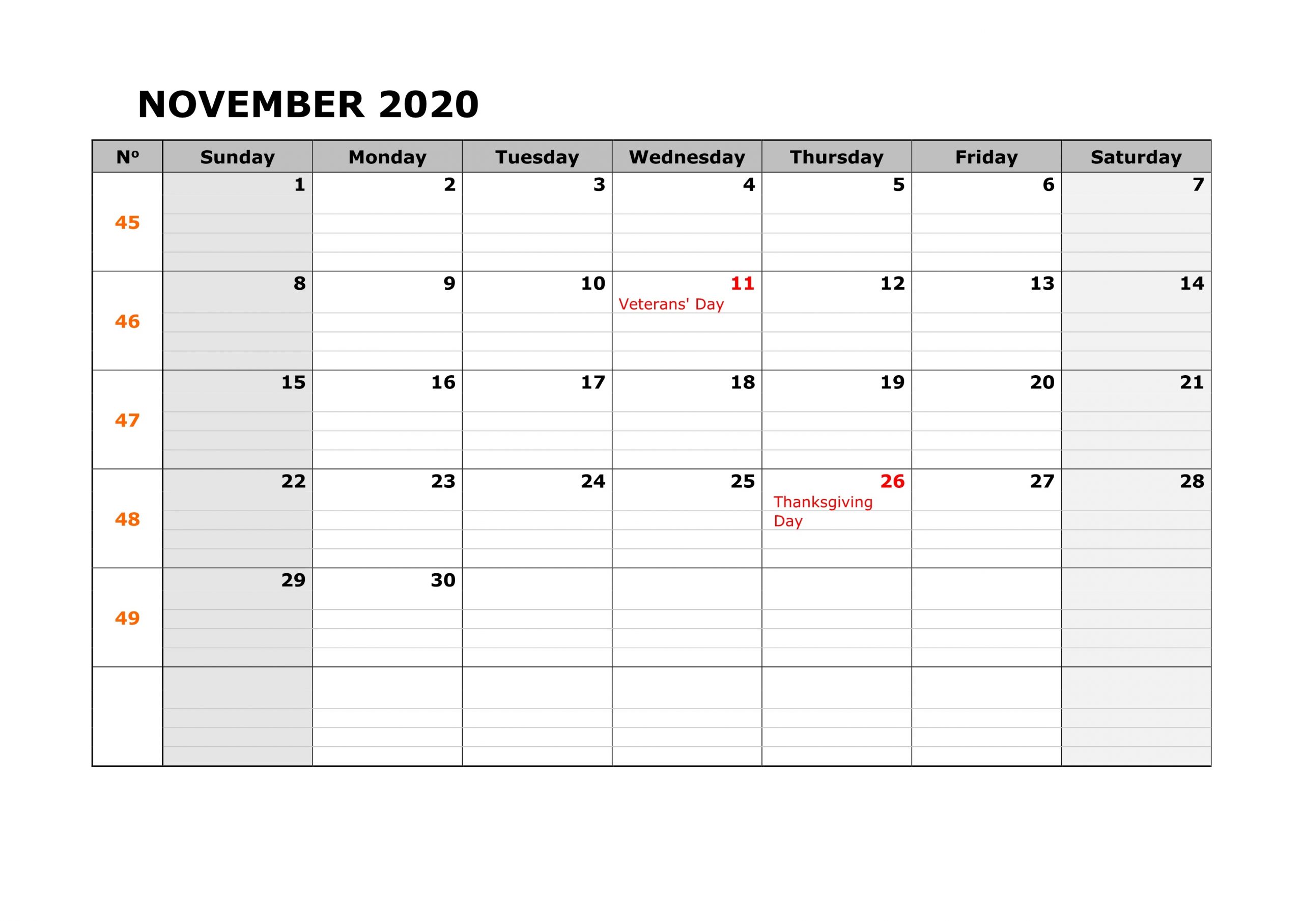 November Calendar