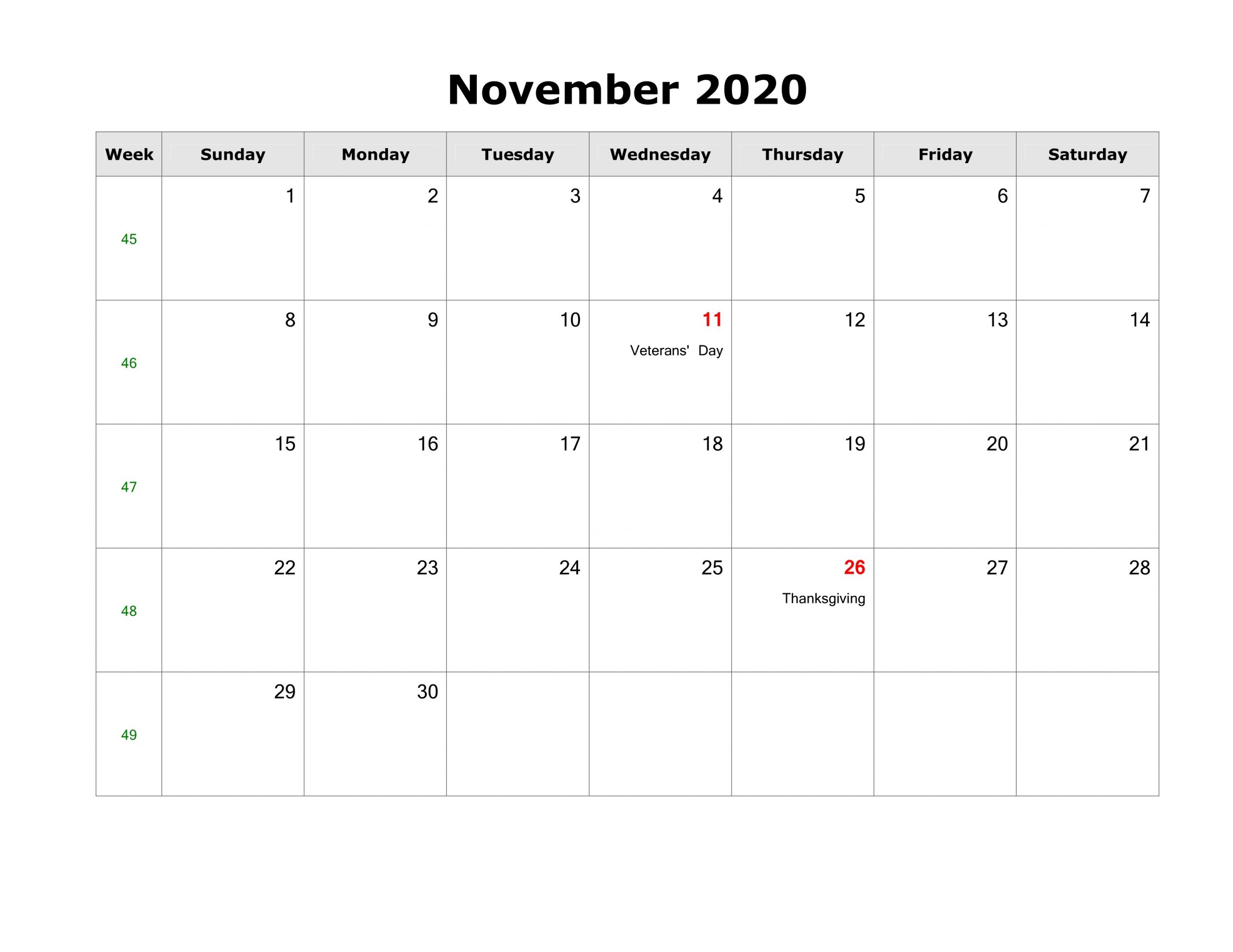 November Calendar