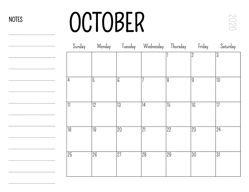October 2020 Calendar