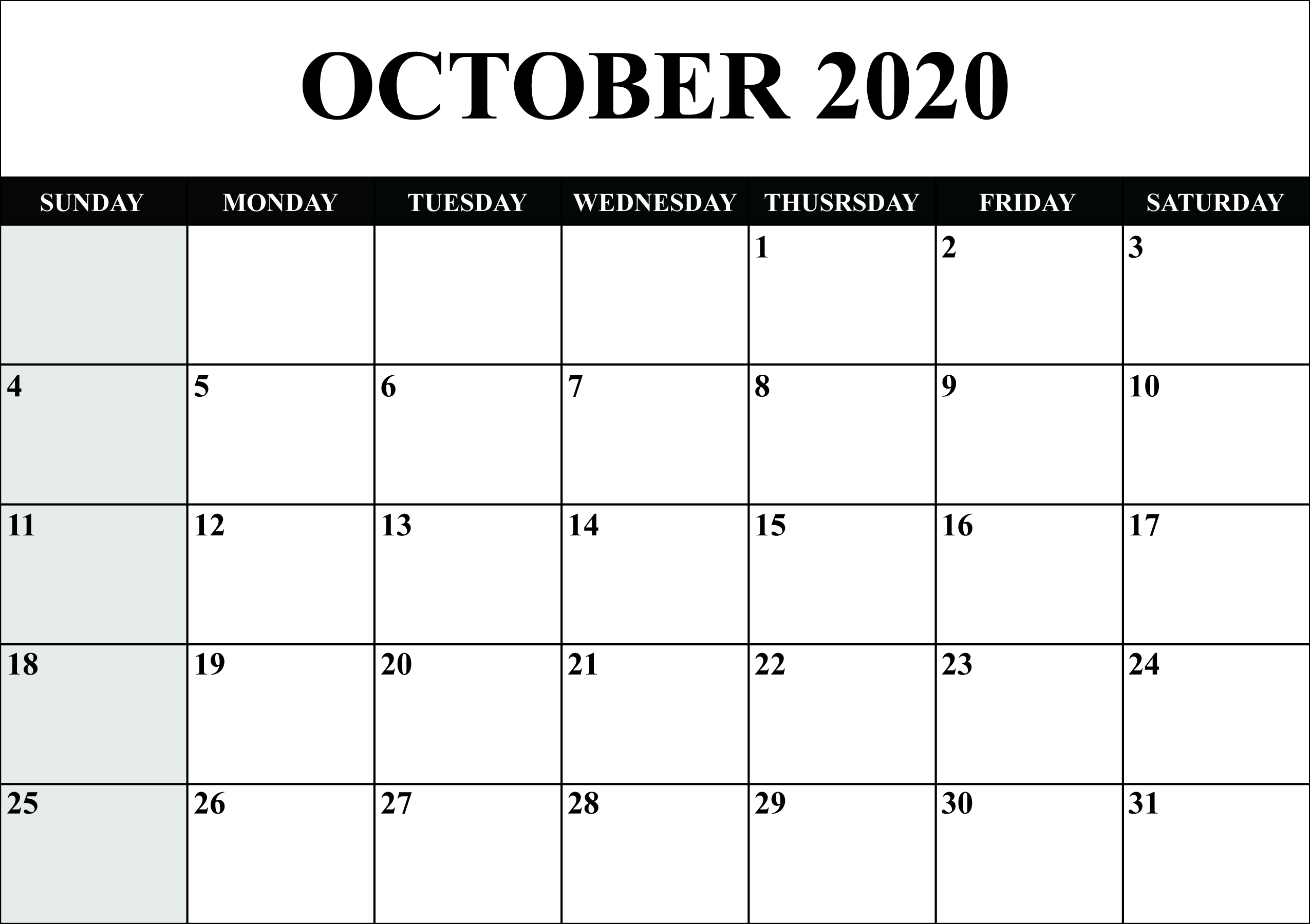 October Calendar Template