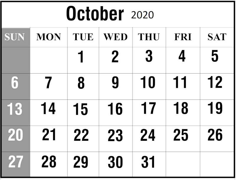 October Calendar Template