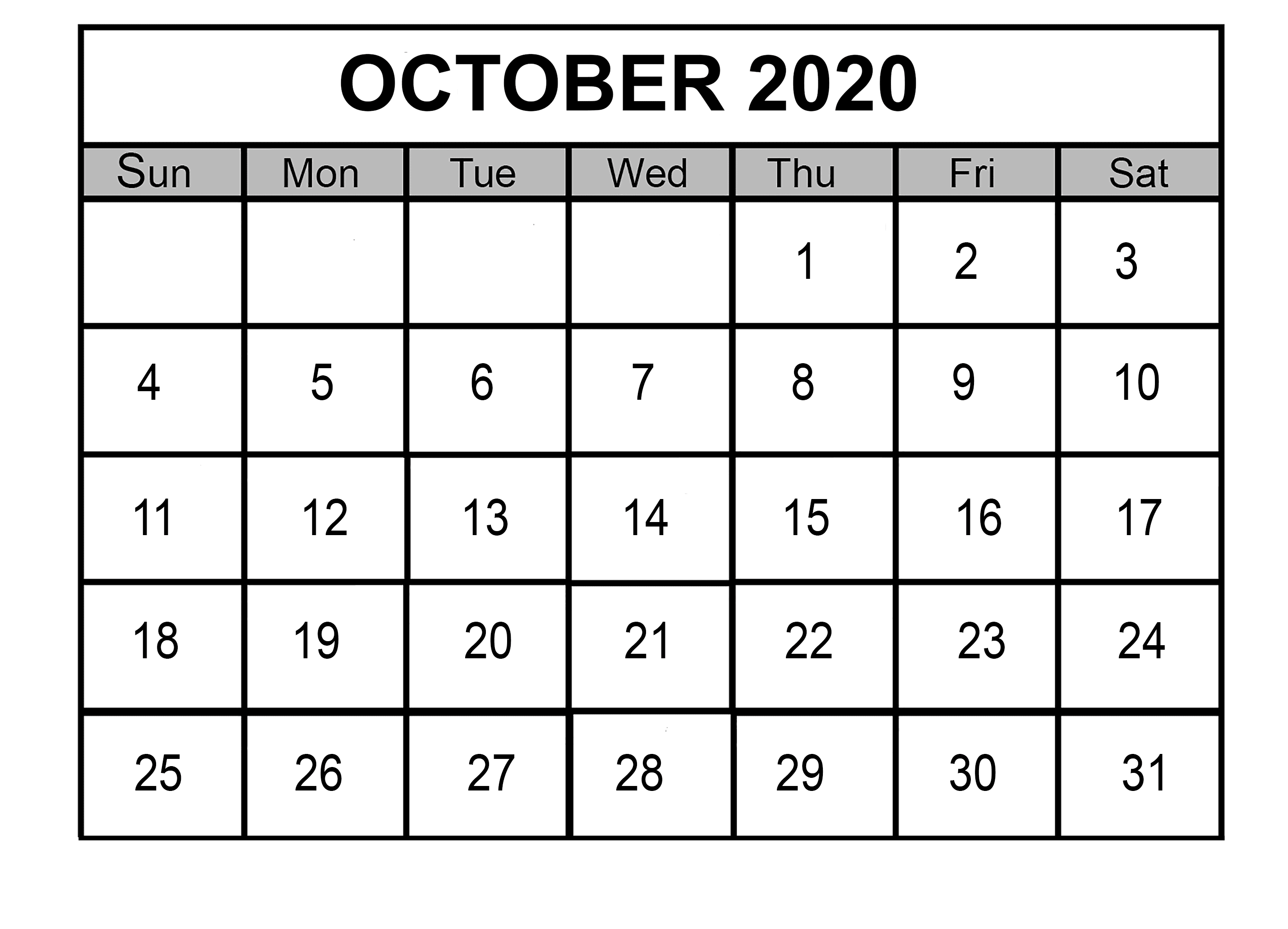 October Calendar Template