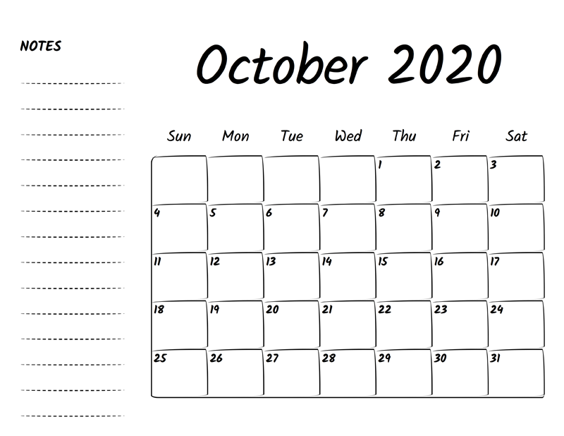 October 2020 Calendar