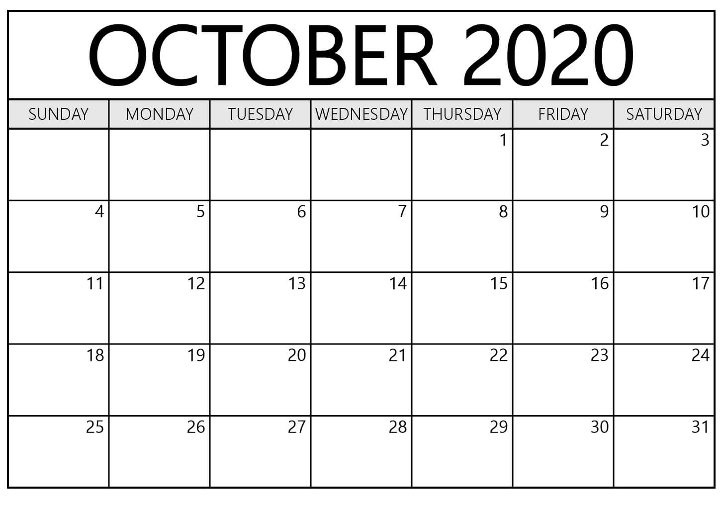 October 2020 Calendar