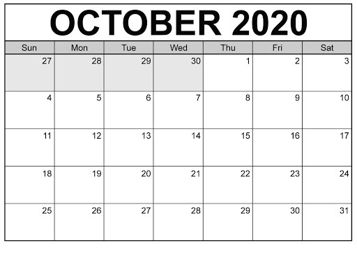 October 2020 Calendar