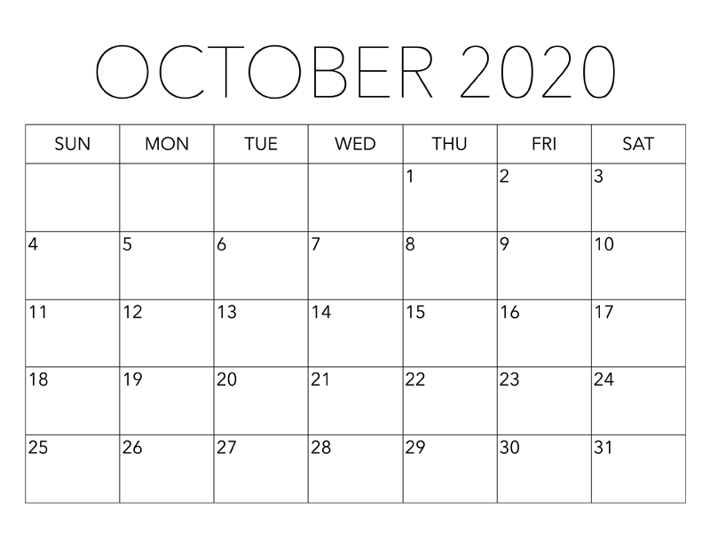 October Monthly Calendar