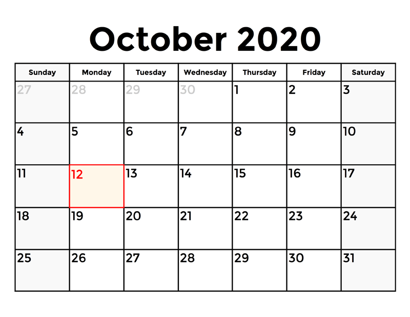 October Calendar Template