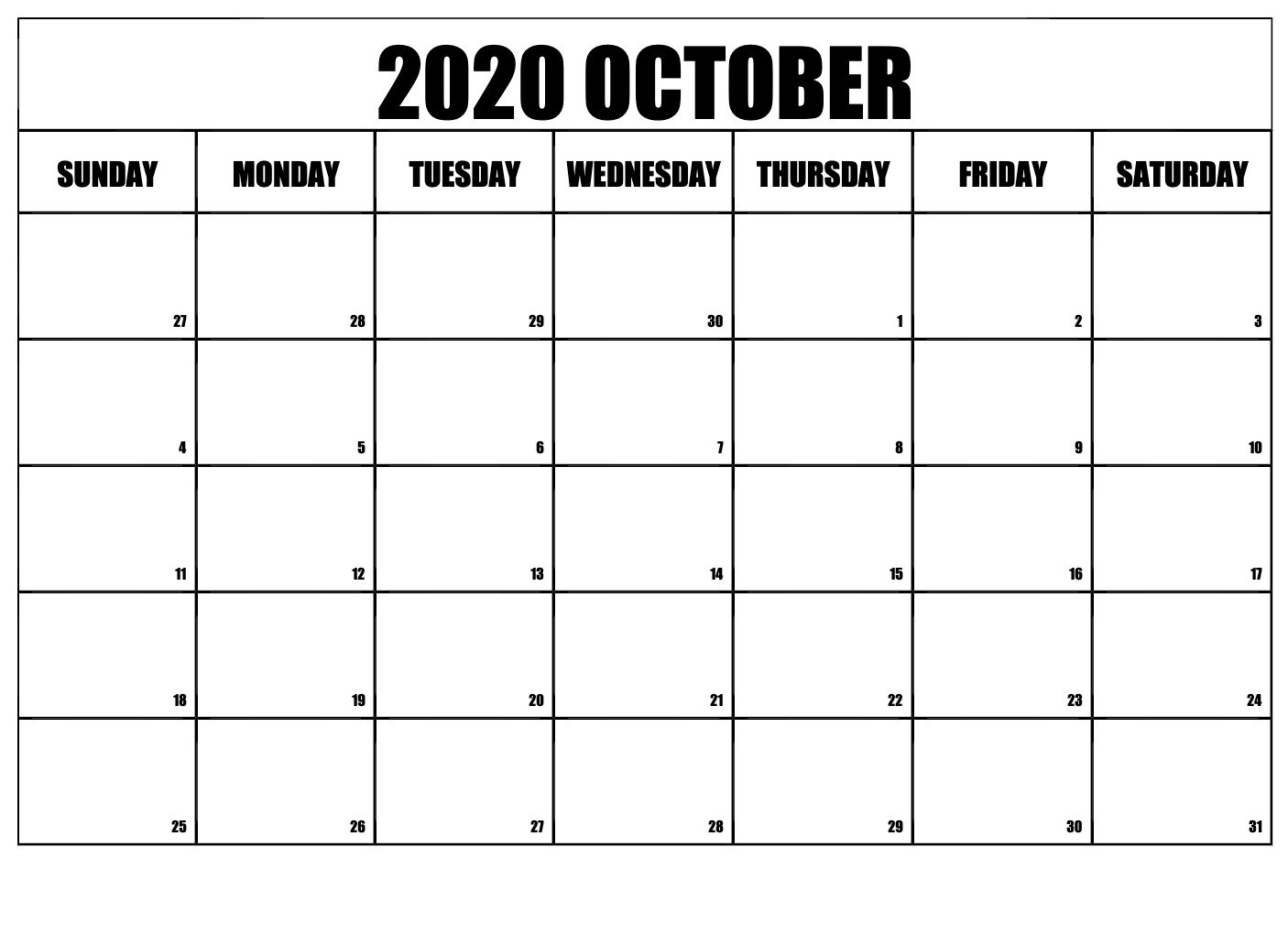 October Monthly Calendar