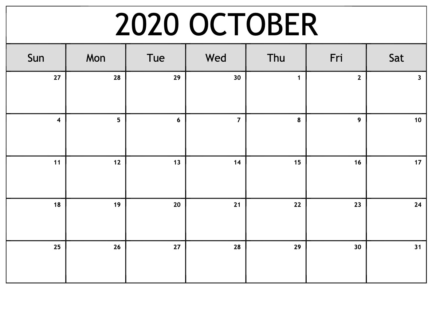 October Monthly Calendar