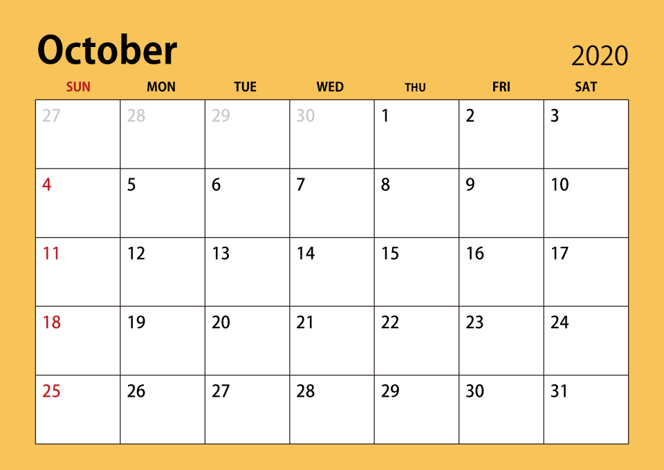 October 2020 Calendar