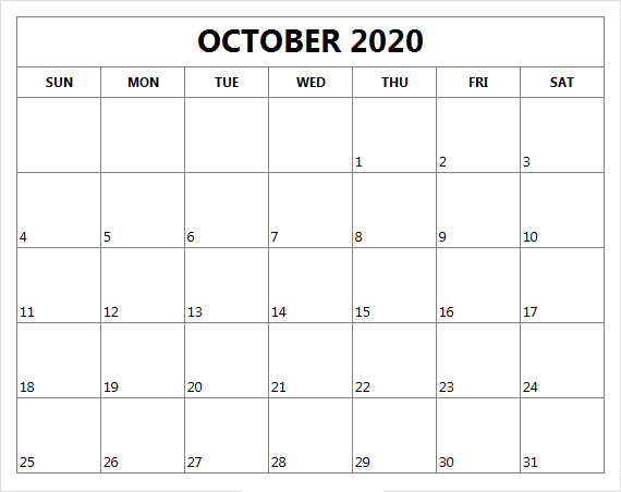 October Monthly Calendar