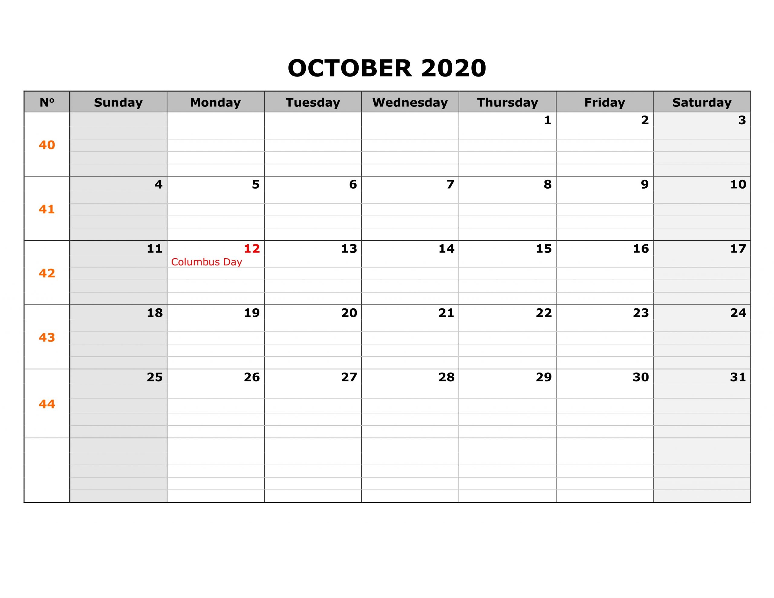 October Calendar