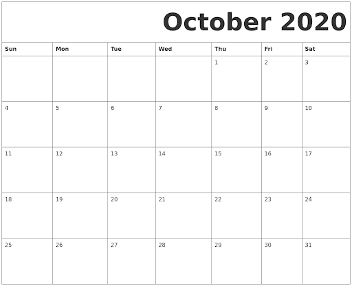 October Printable Calendar