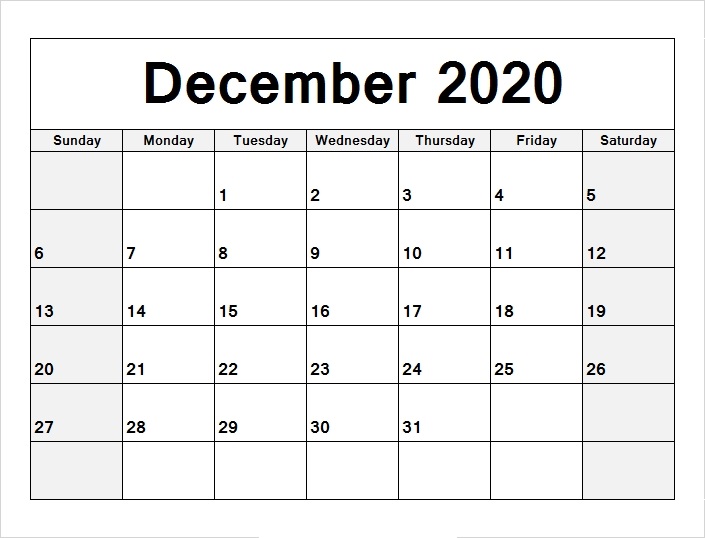 Calendar for December 2020