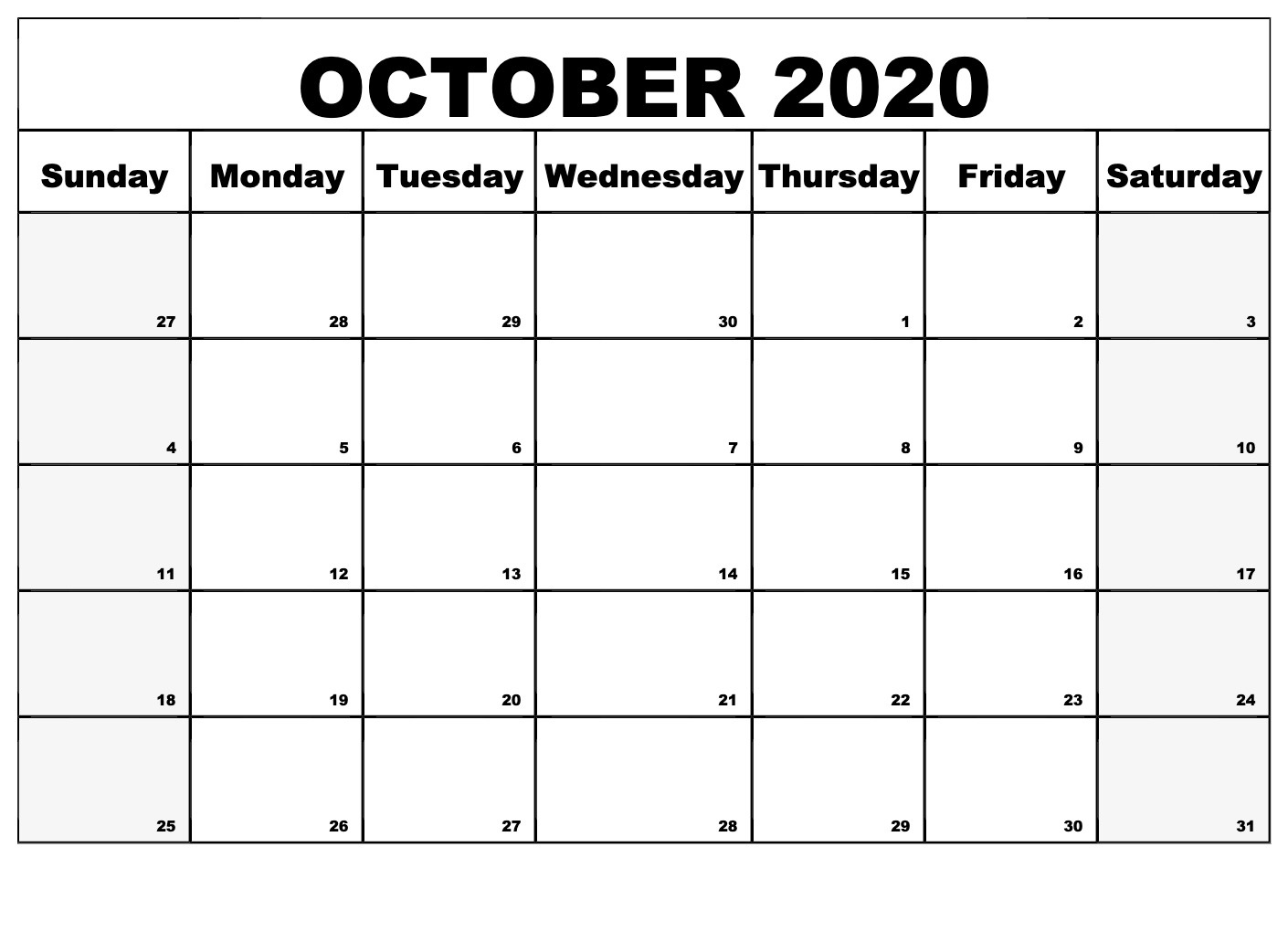 Calendar for October