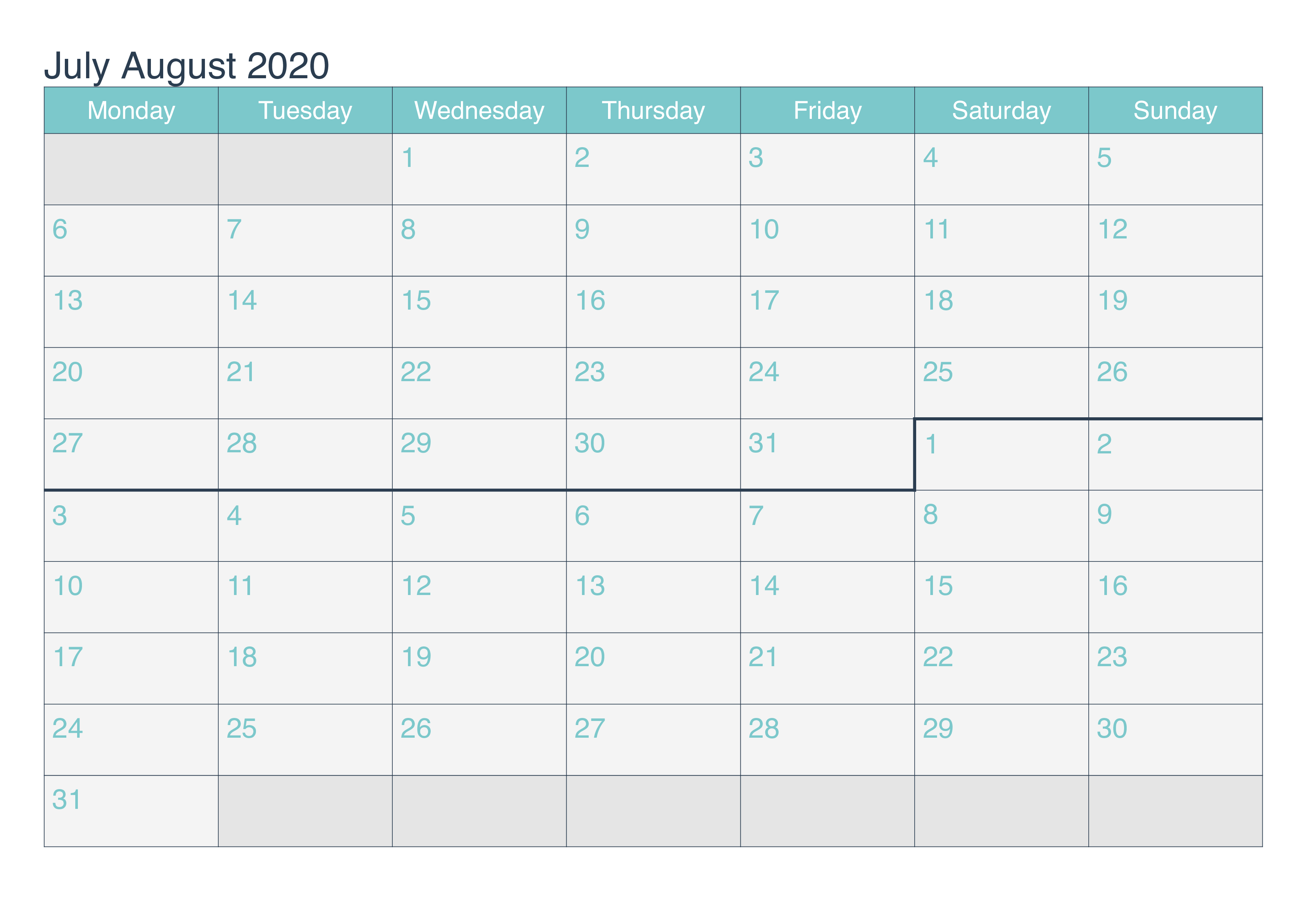 Printable Calendar 2020