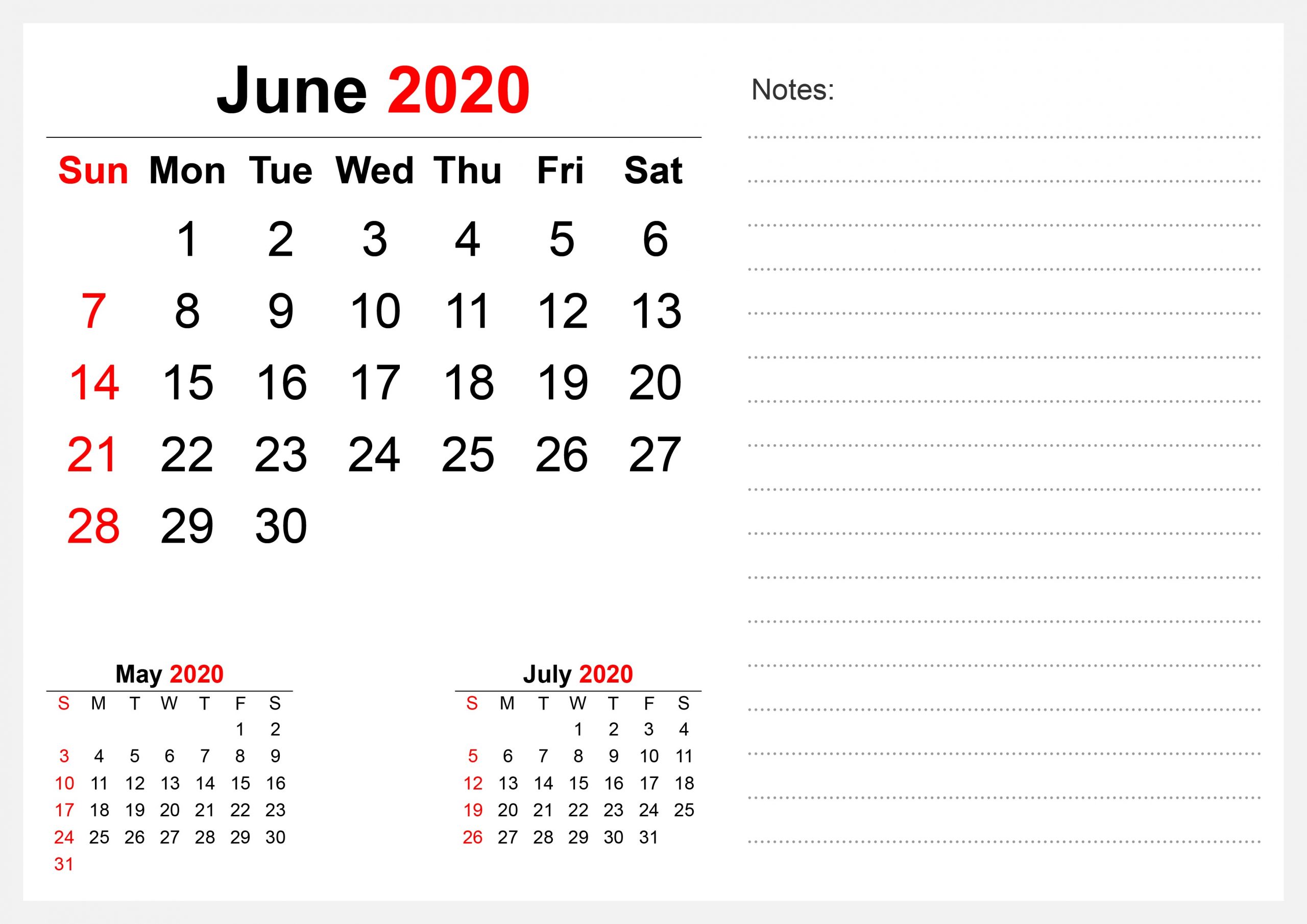 2020 Printable Calendar