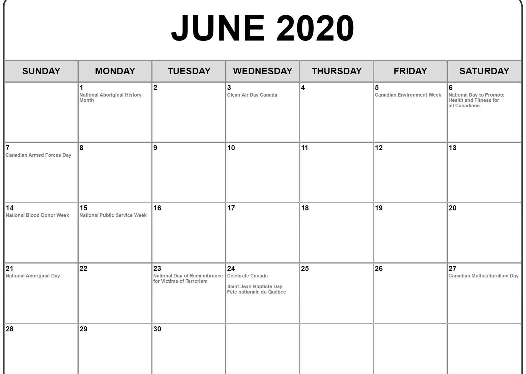 2020 Printable Calendar