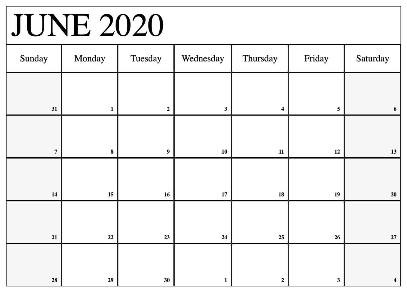 2020 Printable Calendar