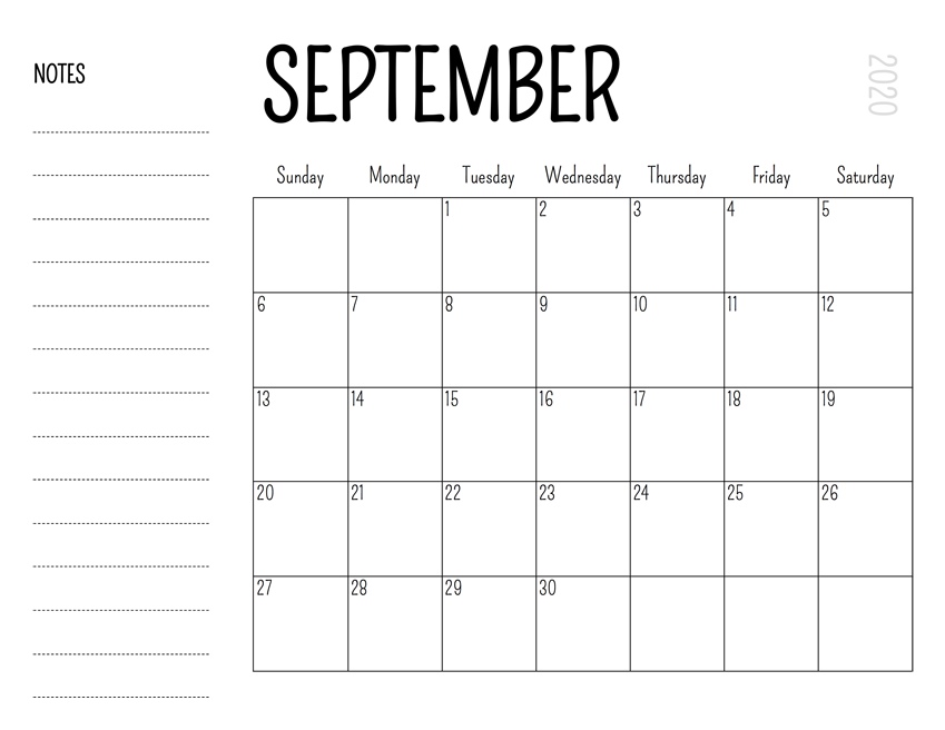 September 2020 Calendar